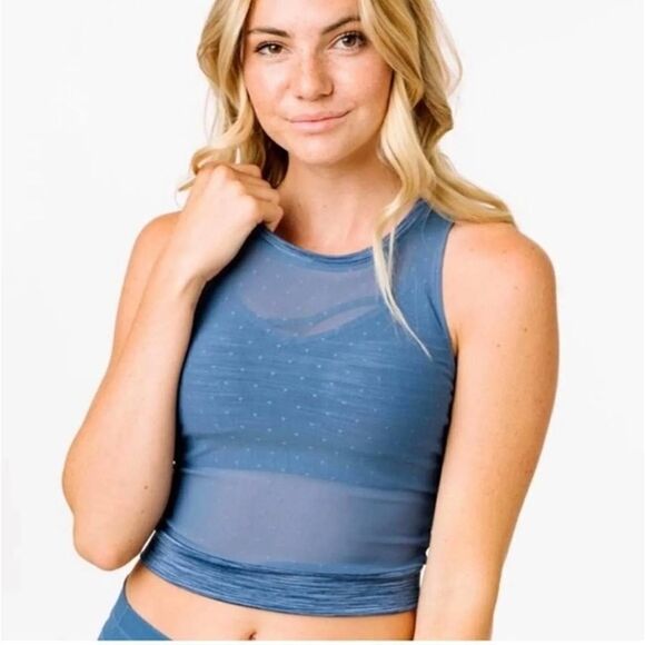 NWT Zyia Active Calm Blue Luxe Mesh Crop Top - Size: Large - Picture 1 of 8